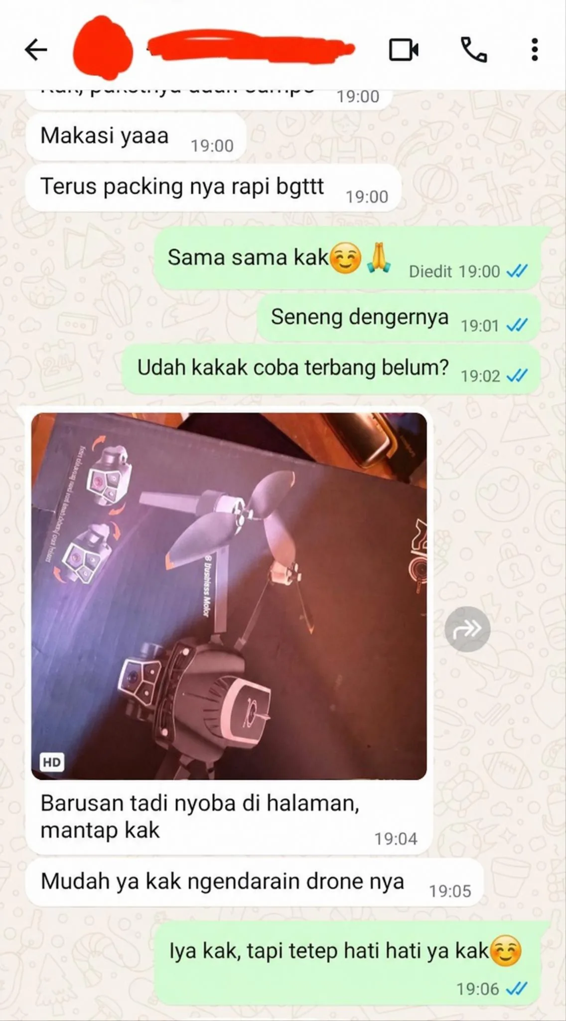 Screenshot chat WhatsApp pembeli Drone S10 Pro 2