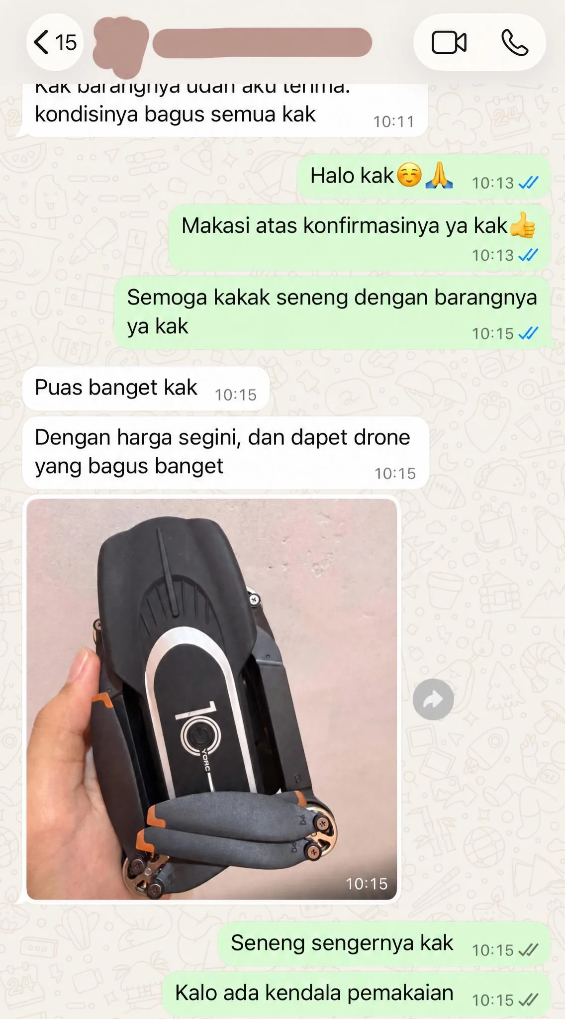 Screenshot chat WhatsApp pembeli Drone S10 Pro 3